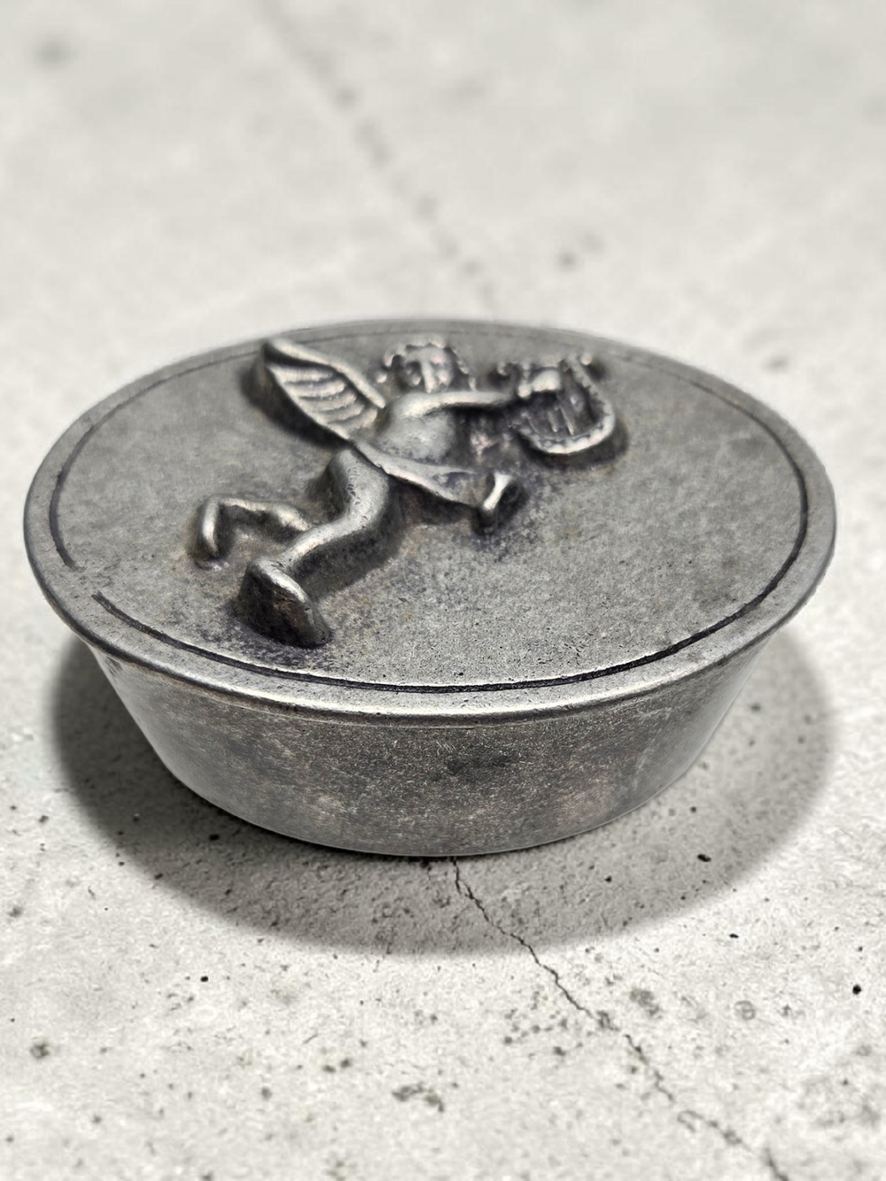 Vintage Pewter Cherub Trinket Box Small Cupid Ring Box Genuine Pewter J